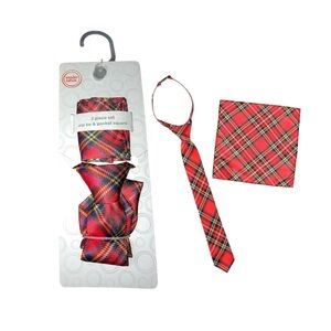 Wonder Nation Red and Black Plaid Zip Tie And Pocket Square Collection